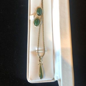 Jade and gold necklace and earrings